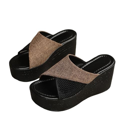CUTeFiorino Pantoletten Damen Sommer Bequem Pantolette Plateau Rutschfeste Sommerschuhe Casual Mesh Atmungsaktiv Strandsandalen Offen Zeh Modischer Hauspantoffeln Freizeit Absatzschuhe Hausschuhe von CUTeFiorino