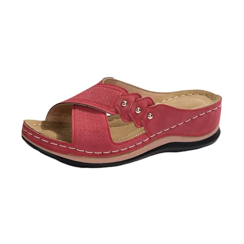 CUTeFiorino Sandalen Damen Sommer Bequem Elegant Orthopädische Sandalen Offene Zehe Keilabsatz Freizeitschuhe Leicht Weichen Sohlen Strandschuhe Lässige Keilsandalen Anti-Rutsch Hausschlappen von CUTeFiorino