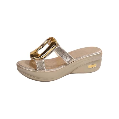 CUTeFiorino Sandaletten Damen Sommer Keilabsatz Sandalen Bequem Atmungsaktiv Schlappen Offener Zeh Sommerschuhe Casual Weiche Sohlen Freizeitschuhe Rutschfeste Hausschuhe Plattform Strandsandalen von CUTeFiorino