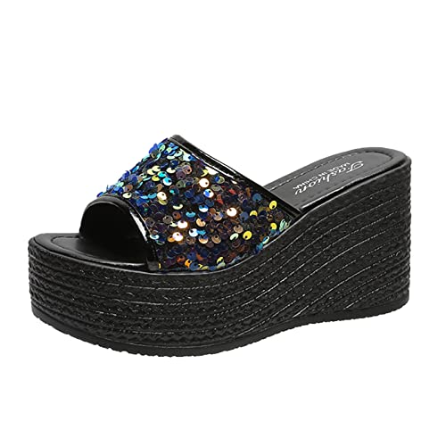 CUTeFiorino Schuhe Damen Gefüttert Blumen Strass Fersenschnalle Damen Fischschuhe Atmungsaktive Mund Keil Sandalen Riemen Damen Sandalen Damen Schuhe Blau (Multicolor, 39) von CUTeFiorino