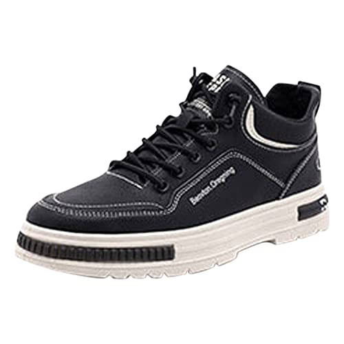 CUTeFiorino Schuhe Herren 46 2 3 Herren Solide Lässige Flache Kunstlederschuhe Mode Schnür-Freizeitschuhe Weiße Hohe Schuhe Herren (Black, 42) von CUTeFiorino