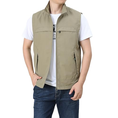 CUTeFiorino Sommer Aermellose Weste Arbeitsweste Herren Anglerweste Baumwolle Funktionsweste mit Vielen Taschen Journalist Fotoweste Leicht Wanderweste Trainingsweste Jagdweste Reisewesten von CUTeFiorino