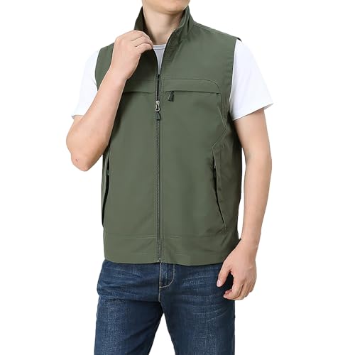 CUTeFiorino Sommer Aermellose Weste Arbeitsweste Herren Anglerweste Baumwolle Funktionsweste mit Vielen Taschen Journalist Fotoweste Leicht Wanderweste Trainingsweste Jagdweste Reisewesten von CUTeFiorino