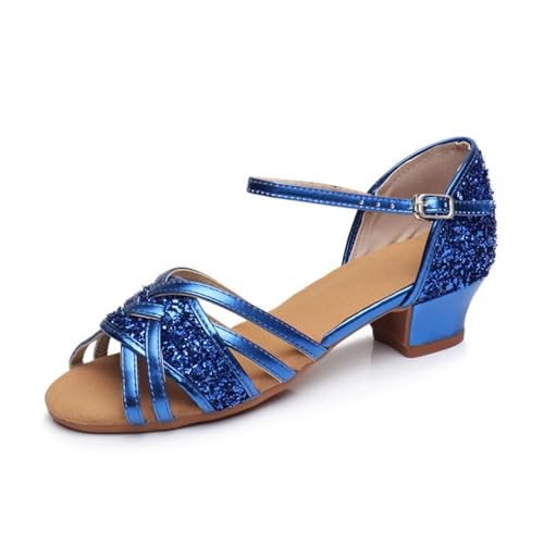 CUTeFiorino Sommer Schuhe Kind Mädchen Kinder Kinder Ballsaal Tango Latin Dance Schuhe Sandalen Schlappen Kinder 34 (Blue, 28.5 Little Child) von CUTeFiorino