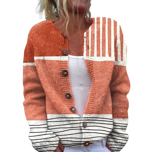 CUTeFiorino Strickjacke Damen Bunt Gemustert Strickpullover Elegant V-Ausschnitt Langarm Strickmantel mit Knöpfen Winterjacke Lässige Blumendruck Winter Jacke Lose Mantel Strickpulli Wickelpullover von CUTeFiorino