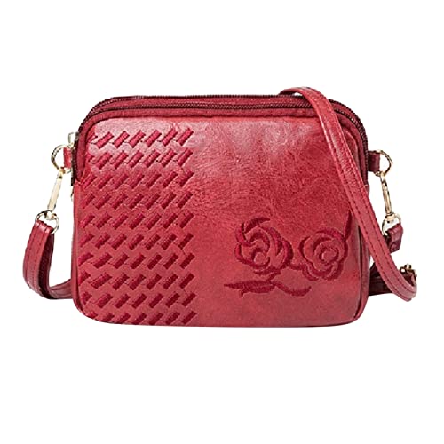 CUTeFiorino Taschen Set Für Damen Rot Mode Damentasche Multifunktionale Multi Pocket Reißverschluss Bestickte Damen Messenger Bags Umhängetasche Kinder Taschen (Red, One Size) von CUTeFiorino