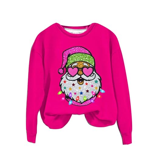 CUTeFiorino Teenager Mädchen Klamotten Damen-Sweatshirt mit modischem Rundhalsausschnitt, lässigem Weihnachtsmann-Aufdruck, langärmelig Weihnachtsbluse (Hot Pink, XXL) von CUTeFiorino