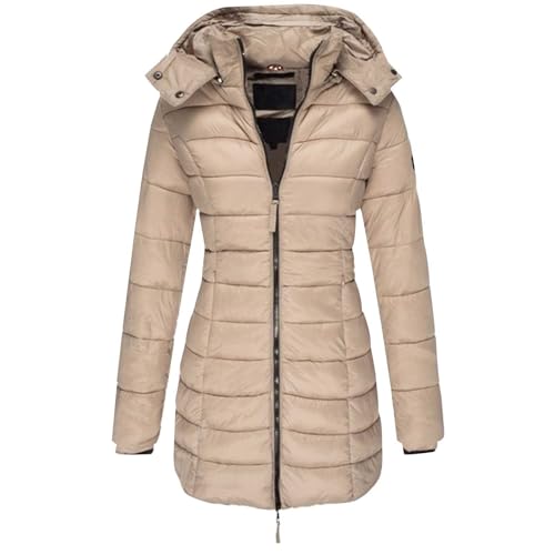 CUTeFiorino Wintermantel Damen Lang Warm Daunenjacke Mit Kapuze Outdoor Jacke Zipper Steppjacke Winter Puffer Skijacke Dicke Wasserdicht Steppmantel Langarm Parka Jacke Thermo Freizeit Winterjacke von CUTeFiorino
