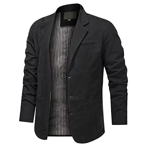 Herren Sakko Baumwolle100% Freizeitanzug Große Größen Jacke Chinojacke mit Taschen Mode Revers Arbeitsjacke mit 3 Knopf Sportlich Hemdjacke Herbst Alltagskleidung Herren Übergangsjacke L-4XL von CUTeFiorino