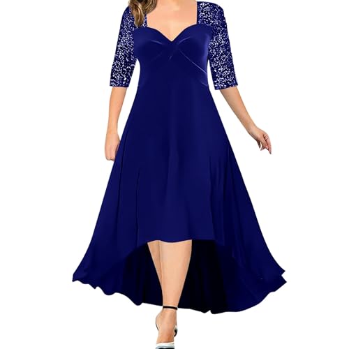 Kleid Elegant 44 Damen-Kleider, einfarbig, V-Ausschnitt, Samt, Perlen, große Größe, große Swing-Kleider Faschingskostüme (Blue, XXXXXL) von CUTeFiorino