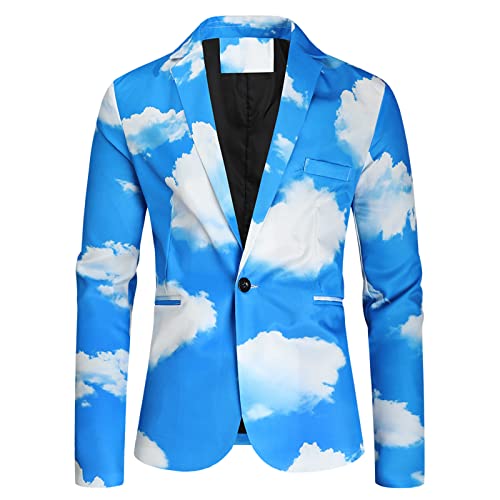 Kostüm-Outfits für Herren Anzug Urlaub Party Anzug Weihnachtsanzug Blauer Himmel und Weiße Wolken Print Herrenanzüge Zirkustruppe Stil Freizeitanzug Mode Partyanzug Hochzeit Anzug Herren M-4XL von CUTeFiorino