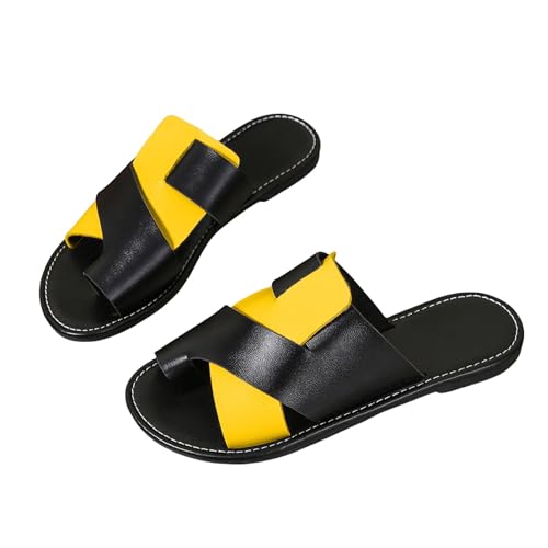 Sandalen Damen Sommer Flach Pantoletten Leichte Bequeme Strandsandalen Big Toe Breite Füße Freizeitschuhe Mode Colorblock Sommerschuhe Rutschfeste Casual Hausschuhe Atmungsaktiv Pantolette von CUTeFiorino