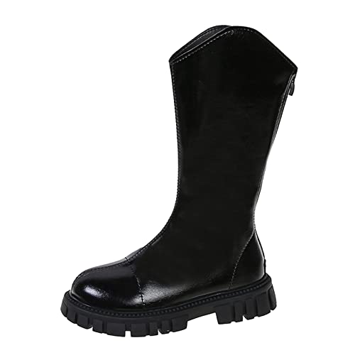 Winterschuhe Kinder 32 Mode Herbst und Winter Kinder Stiefel Mädchen Mittlere Stiefel Dicke Sohlen Wasserdichte Plattform Rutschfest Einfarbig Rückenreißverschluss Einfarbig (Black, 32 Big Kids) von CUTeFiorino