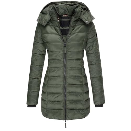 CUTeFiorino Wintermantel Damen Lang Warm Daunenjacke Mit Kapuze Outdoor Jacke Zipper Steppjacke Winter Puffer Skijacke Dicke Wasserdicht Steppmantel Langarm Parka Jacke Thermo Freizeit Winterjacke von CUTeFiorino