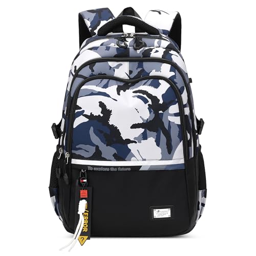 CUURODY Herren Rucksack Groß Jungen Schulrucksack mit Mode Aufdruck 15.6 Zoll Laptop Daypack Wasserdicht Polyester Lässig Campus Reise Tagesrucksack Schwarz F von CUURODY