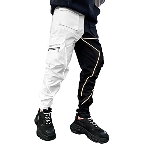 CUYR Herren Cargohose Hip Hop Techwear Haremshose Jogger Sweatpants mit Taschen Jogging Punk, Weiß, Klein von CUYR