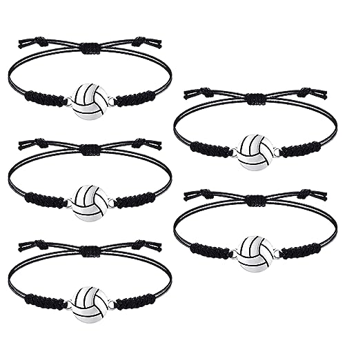 CUZYP 4 Stück Volleyball-Armbänder, Verstellbares Volleyball-Charm-Armband, Volleyball Schnur,Volleyball Geschenke，Geflochtenes Seil-Armband Mit Anhänger Für Frauen, Mädchen, Teamspieler von CUZYP