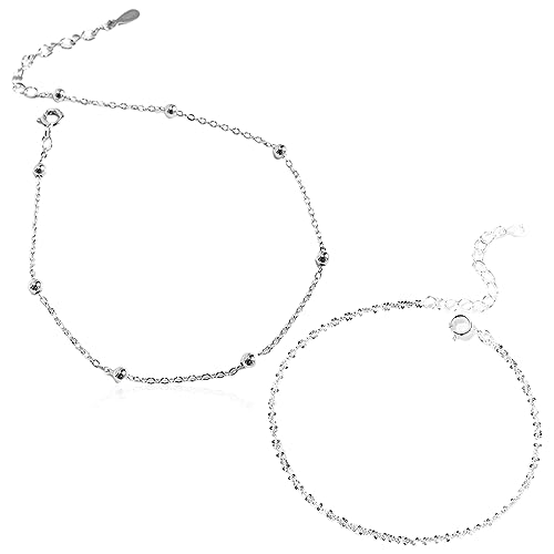 CUZYP Set Mit 925Er Silber-Fußkettchen-Armbändern, Klassisches Fußkettchen-Armband, Längenverstellbar,Fußkettchen Für Damen，Fussketten Für Frauen，Fußkettchen，Damenarmband von CUZYP