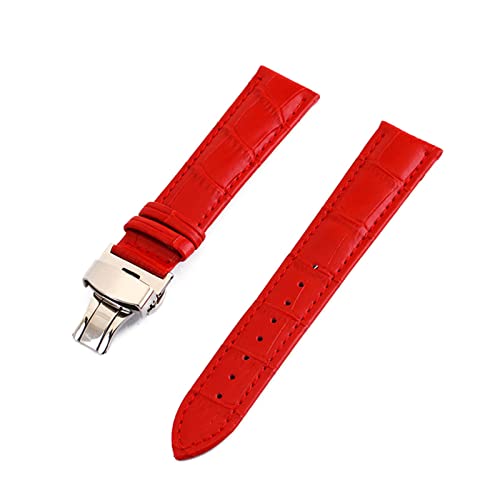 Leder Uhrenarmband 12mm-24mm Universal Watch Strap Schmetterlingsschnalle Band Stahlschnalle Watch Zubehör, rot, 24mm von CVBF