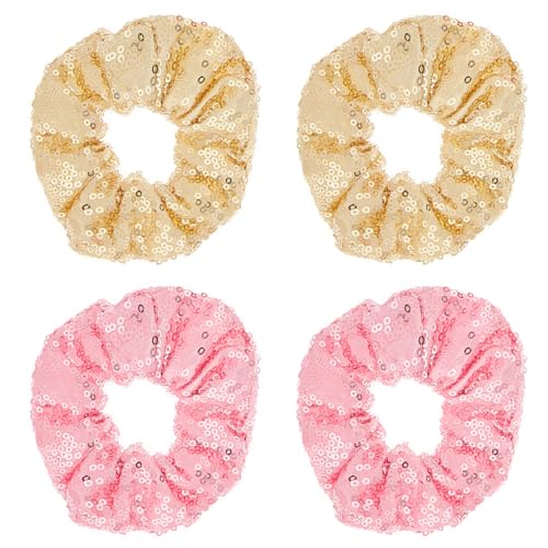 4 Stück Dickdarm-Haargummis, Pailletten-Haarseile, Damen-Haar-Accessoires, Pferdeschwanz-Feste Haar-Accessoires, Glänzende Elastische Gummibänder, Haarschmuck von CVDYWDJIE