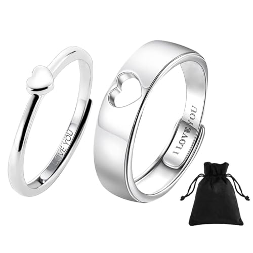 CVDYWDJIE 1 Paar Paarringe Und 1 Samtbeutel, Herzförmiger Designring, Verstellbarer Ring, Einfacher Ring, Modischer Und Vielseitiger Ring von CVDYWDJIE