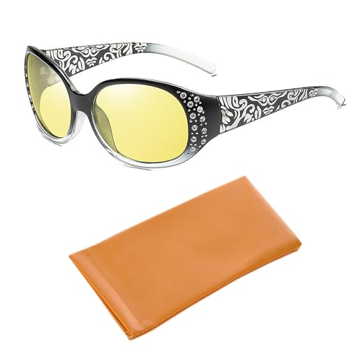 CVDYWDJIE 1 Stück Sonnenbrille, 1 Stück Brillentasche, Polarisierte Retro-Mode-Sonnenbrille, Diamantbesetzte Brille, Unisex, Nachtfahrbrille von CVDYWDJIE