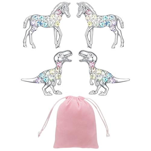 CVDYWDJIE 2 Paar Mädchen-Ohrringe, 1 Stück Rosa Aufbewahrungstasche, Mädchen-Pferde-Ohrringe, Strass-Pferde-Ohrringe, Modische Mädchen-Ohrringe, Damen-Pferde-Ohrringe-Geschenk von CVDYWDJIE