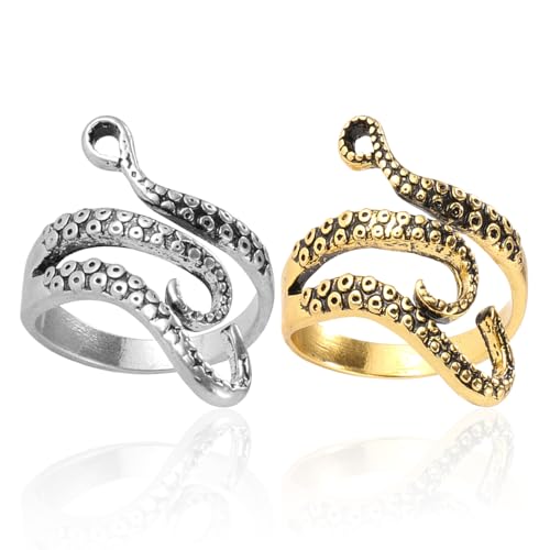 CVDYWDJIE 2 Stück Oktopus-Ringe, Kreative Ringe, Ringe Im Punk-Stil, Verstellbare Ringe, Modische Personalisierte Ringe von CVDYWDJIE