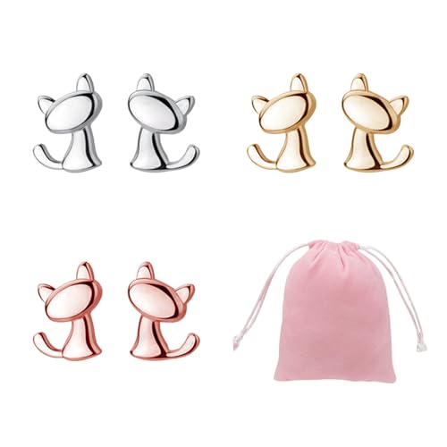 CVDYWDJIE 3 Paar Kätzchen-Ohrringe Und 1 Aufbewahrungstasche, Niedliche Ohrringe, Schlichte Design-Ohrringe, Modische Dekorative Ohrringe von CVDYWDJIE