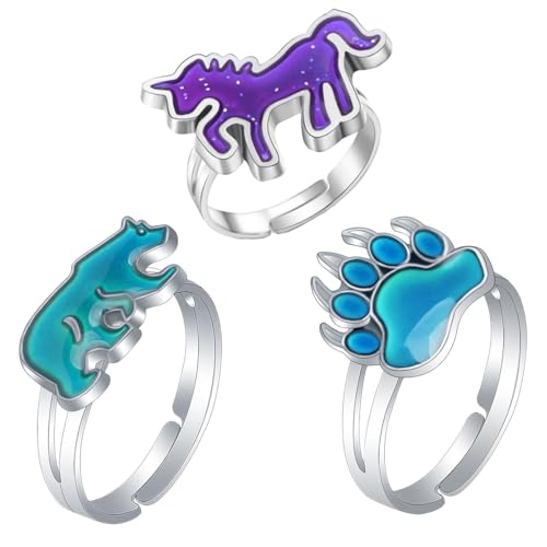 CVDYWDJIE 3 Stück Farbwechselringe, Niedliche Cartoon-Ringe, Kinderringe, Kreative Designringe, Kindergeschenke von CVDYWDJIE