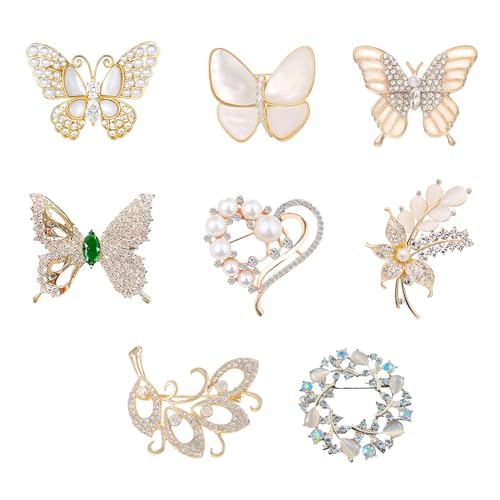 CVDYWDJIE 4 Blumenbroschen Und 4 Schmetterlingsbroschen, Elee Broschen, Kleidungsdekorationsbroschen, Glänzende Broschen, Strassbroschen von CVDYWDJIE