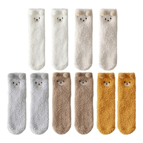 CVDYWDJIE 5 Paar Mehrfarbige Flauschige Socken-Set, Weiche Kinderschlafsocken, Pelzige Mädchensocken, Warme Flauschige Bettsocken, Süße Mädchensocken von CVDYWDJIE