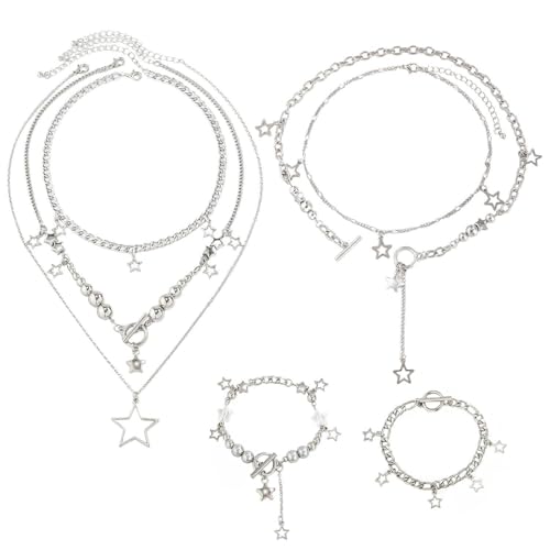 CVDYWDJIE 5 Stück Sternketten Und 2 Stück Armbänder, Modischer Statement-Schmuck, Y2K-Schmuck, Punk-Stil-Schmuck, Damenschmuck von CVDYWDJIE