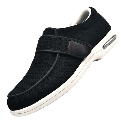 CVFOMBN Diabetiker Hausschuhe,Herren Extra Weit Freizeitschuhe Verbandsschuhe Hallux Orthopädische Schuhe mit Klettverschluss Breiter.Black,48 von CVFOMBN
