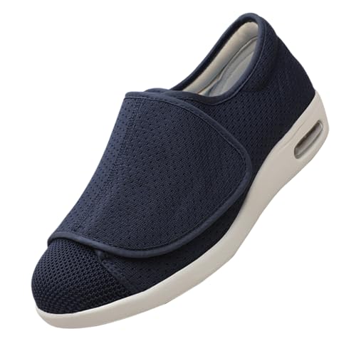 CVFOMBN Diabetiker Hausschuhe,Herren Extra Weit Freizeitschuhe Verbandsschuhe Hallux Orthopädische Schuhe mit Klettverschluss Breiter.Blue,47 von CVFOMBN