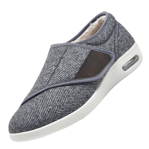 CVFOMBN Diabetiker Hausschuhe,Herren Extra Weit Freizeitschuhe Verbandsschuhe Hallux Orthopädische Schuhe mit Klettverschluss Breitergrey－50 von CVFOMBN