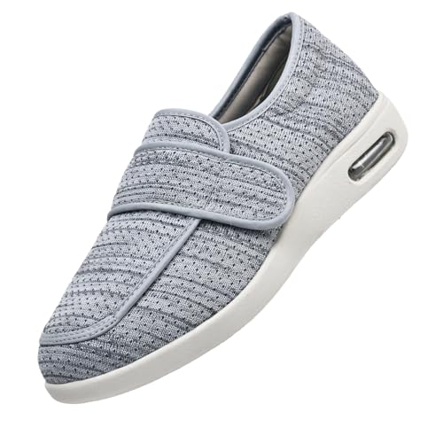 CVFOMBN Diabetiker Hausschuhe,Klettverschluss Verstellbare Hausschuhe Bequemer Lässige Business Walkingschuhe für Geschwollene Füße.Light Gray,49 von CVFOMBN