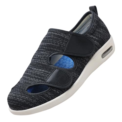 CVFOMBN Diabetiker Hausschuhe,Orthopädische Extra Turnschuhe Sneaker Walkingschuhe Atmungsaktiv rutschfest Wasserdicht Trekkingschuhe Outdoor.Black gray-42 von CVFOMBN