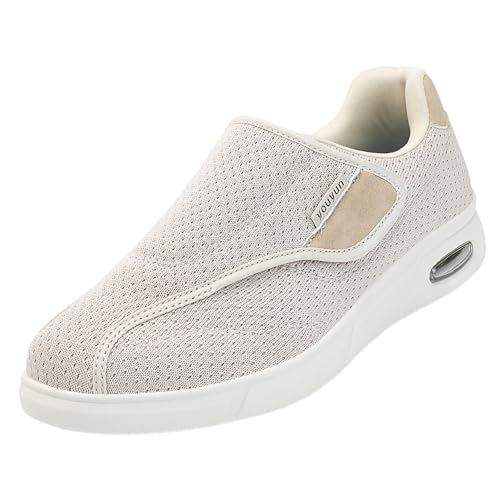 CVFOMBN Diabetiker Hausschuhe,Rthopädische Hausschuhe Damen Senioren Schuhe mit Klettverschluss Verstellbare Reha Rutsch Fußpflegeschuhe.Beige,44 von CVFOMBN