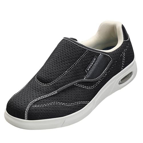 CVFOMBN Diabetiker Hausschuhe Damen,Extra Weit Klettverschuß Freizeitschuhe Bequemer Rehaschuhe für Senioren,Black,37 von CVFOMBN
