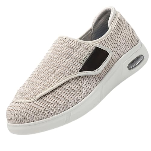 CVFOMBN Diabetiker-Hausschuhe FüR Herren,Hausschuhe Herren Walkingschuhe Verstellbare Klettverschuß rutschfest Freizeitschuhe Rehaschuhe für Senioren.Beige,49 von CVFOMBN