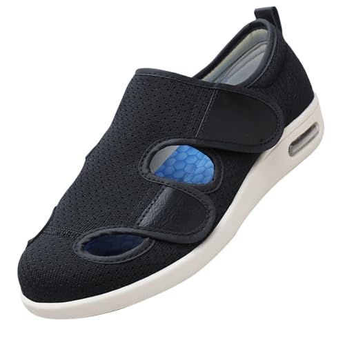 CVFOMBN Diabetiker-Hausschuhe FüR Herren,Hausschuhe Herren Walkingschuhe Verstellbare Klettverschuß rutschfest Freizeitschuhe Rehaschuhe für Senioren.Black,47 von CVFOMBN