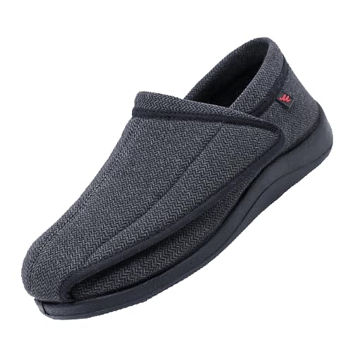 CVFOMBN Diabetiker-Hausschuhe FüR Herren,Hausschuhe mit Klettverschluss Leichte Atmungsaktiv Pantoletten Memory Foam Bequeme Slipper.Grey,47 von CVFOMBN
