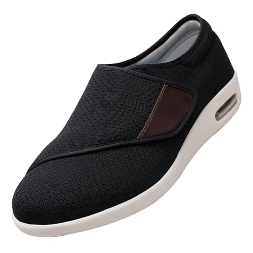 CVFOMBN Diabetiker-Pantoffeln extra breit,Extra Weit Klettverschuß Freizeitschuhe Bequemer Rehaschuhe für Senioren.Black,50 von CVFOMBN