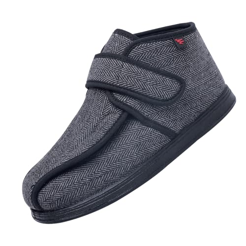 CVFOMBN Diabetiker Schuhe Herren,Hausschuhe für Arthritisödeme und geschwollene Füße verstellbare rutschfeste Herren-Hausschuhegrey－40 von CVFOMBN