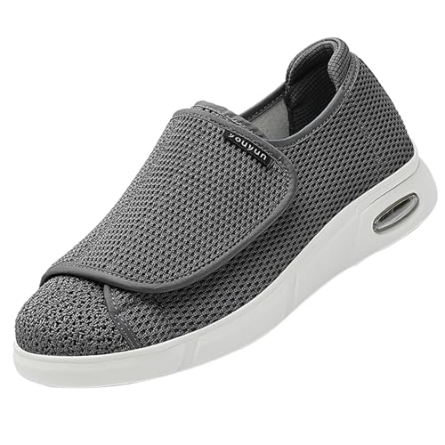 CVFOMBN Diabetiker Schuhe Herren Damen Extra,Rthopädische Hausschuhe Damen Senioren Schuhe mit Klettverschluss Verstellbare Reha Rutsch Fußpflegeschuhe.Grey,47 von CVFOMBN