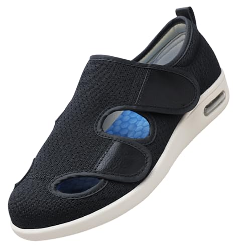 CVFOMBN Diabetiker Schuhe Herren Und Damen,Senioren Hausschuhe Slipper Herren Klettverschluss Pantoffeln Reha-Schuh Unisex-Erwachsene Gesundheitsschuhe.black-44 von CVFOMBN