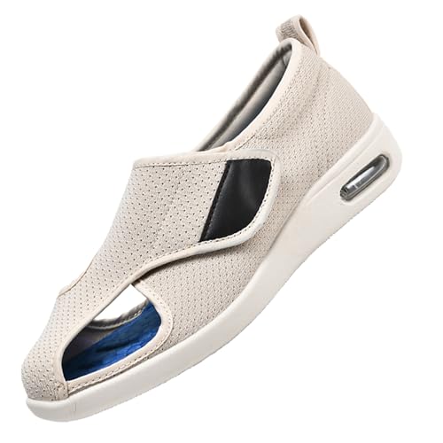 CVFOMBN Diabetikerschuhe FüR Senioren，Hausschuhe Herren Walkingschuhe Verstellbare Klettverschuß rutschfest Freizeitschuhe Rehaschuhe für Senioren.Beigeㅡ50 von CVFOMBN