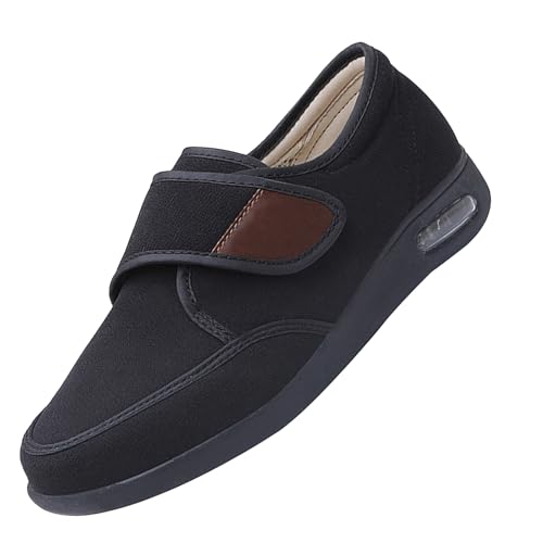 CVFOMBN Diabetikerschuhe FüR Senioren,Offene Orthopädische Herren Verstellbare Breite Sandalen Verbandschuhe Einlegesohle Klettverschluss Microvelour.Black,41 von CVFOMBN