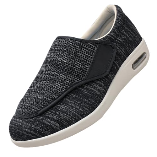CVFOMBN Diabetikerschuhe FüR Senioren,Senioren Hausschuhe Slipper Herren Klettverschluss Pantoffeln Reha-Schuh Unisex-Erwachsene Gesundheitsschuhe.Black Gray,50 von CVFOMBN